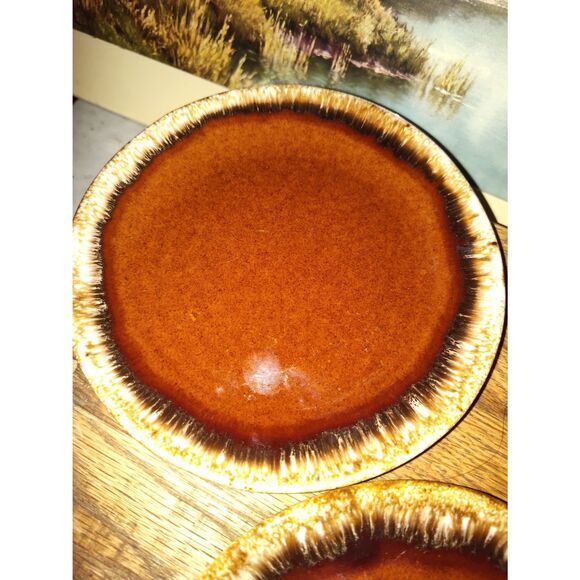 Vintage Hull Oven Proff USA Brown Drip Salad Plates - Set of 4 Great Condition! - Picture 7 of 10